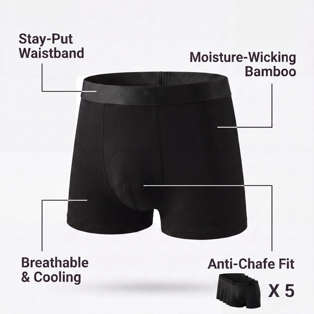 Moisture-Wicking Bamboo Boxers (5-Pack)