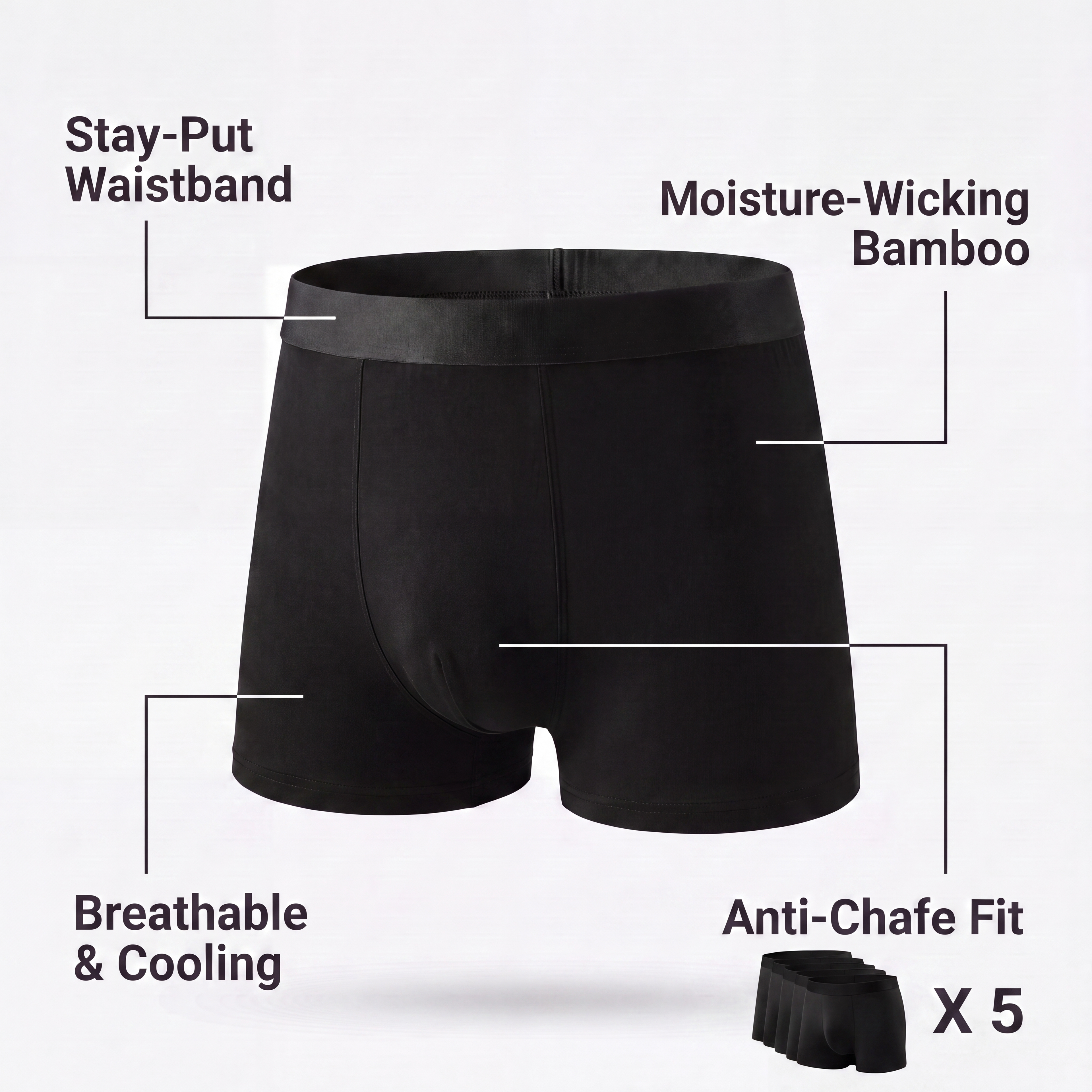 Moisture-Wicking Bamboo Boxers (5-Pack)